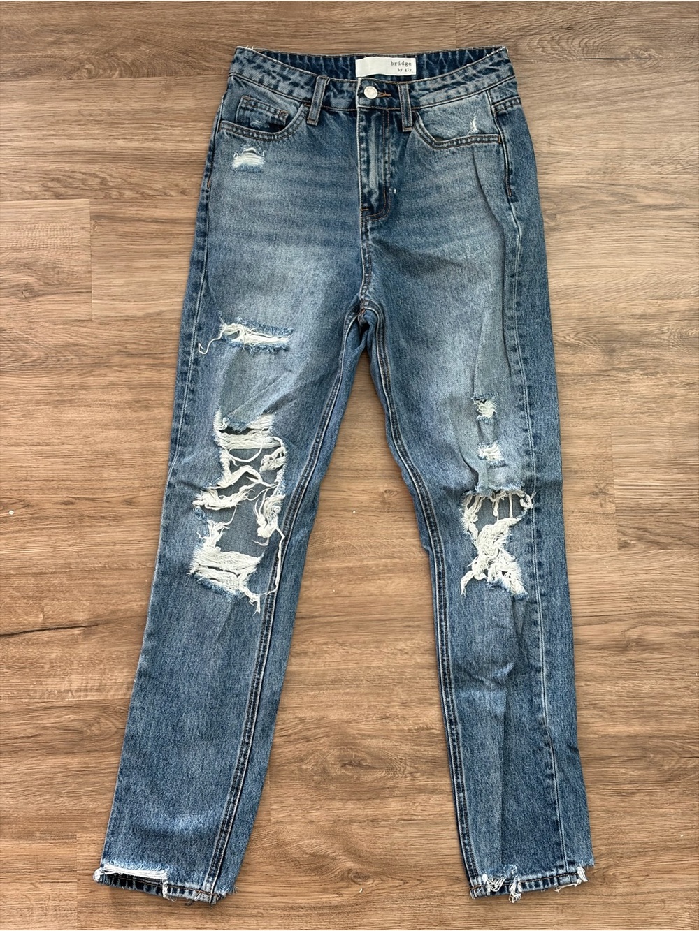 Bridge by GLY 100% Cotton High-Rise Distressed Mom Jeans Size 25